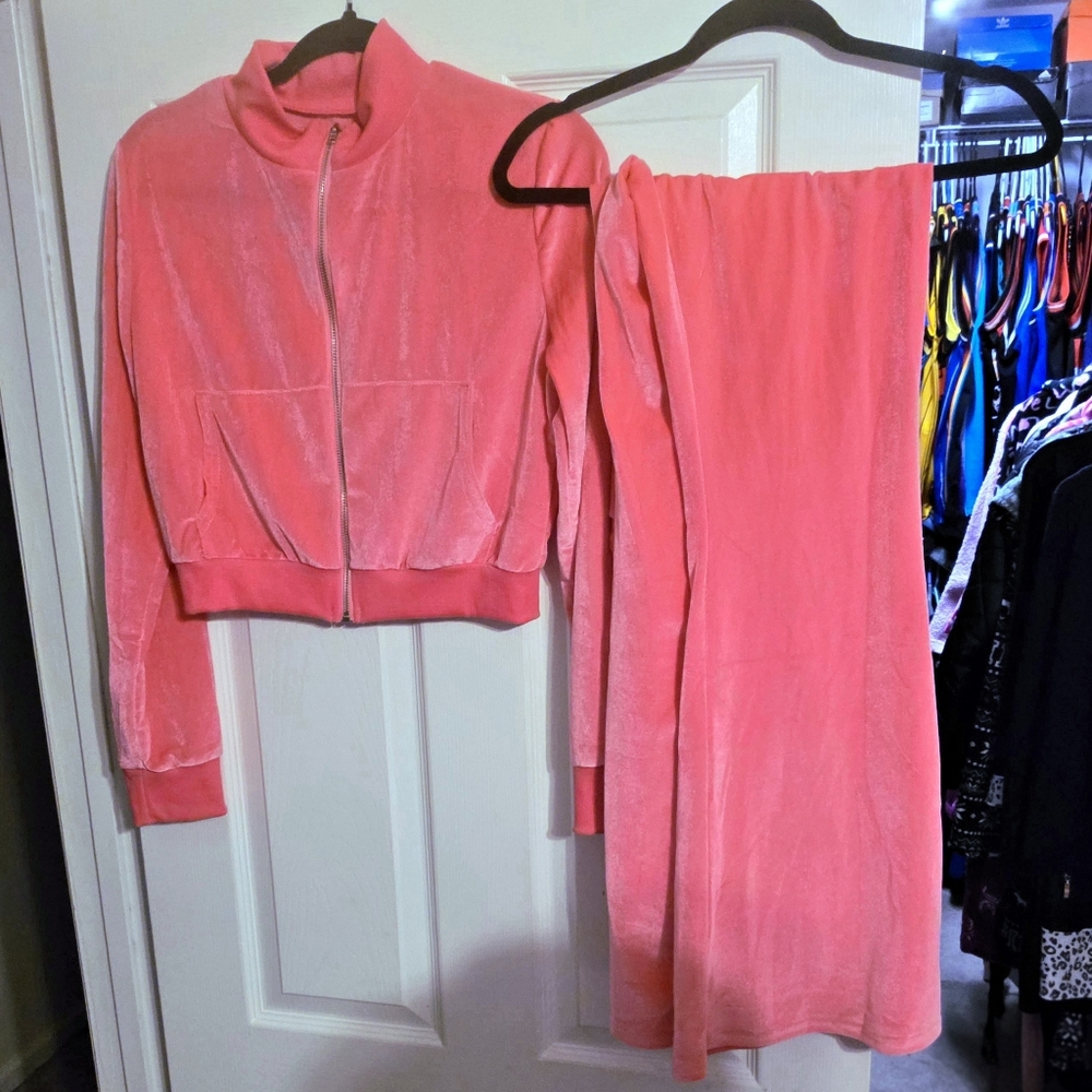 Neon Pink Crushed Velvet Tracksuit